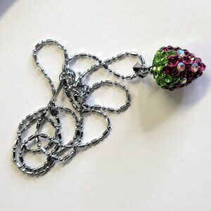 Kids Teens Purple Strawberry Pendant with Swaroski elements ON Silver Chain